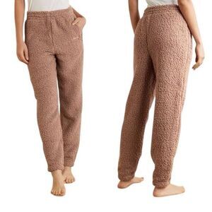 Skims Desert Brown Teddy Sherpa Fleece Jogger Sweatpants Drawstring Waist Medium